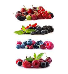 Ripe berries and fruits isolated on white background.Juicy and delicious berries and fruits on white background. Mixed fruit and berry with copy space for text.Set of mixed berry from different angles © vit_kitamin