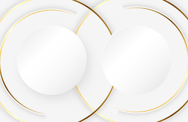 Modern white background with shiny gold circle element. Abstract light silver clean surface. Elegant circle shape design with golden line vector