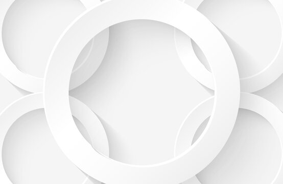 Modern minimal and clean white paper cut background with realistic circle shape . Elegant silver design for web, presentation, wallpaper