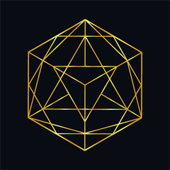 Golden neon vector sketch of a tattoo set geometric shape, triangle in polygonal. Line art, line shape, tattoo design, vector illustration and seamless pattern.
