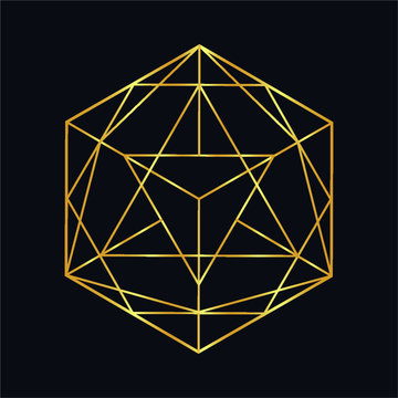 Golden neon vector sketch of a tattoo set geometric shape, triangle in polygonal. Line art, line shape, tattoo design, vector illustration and seamless pattern.
