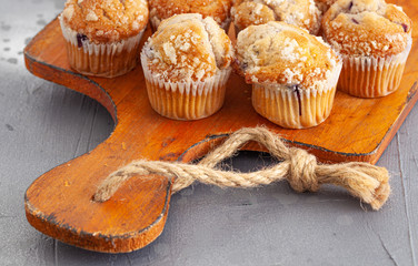 blueberry muffins ready for eat on table 