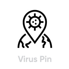 Virus Pin Aria Spread icon. Editable line vector.