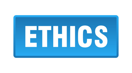 ethics button. ethics square blue push button