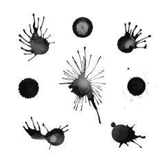 Vector set of editable grunge ink blots isolated on white/ Design elements