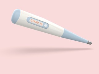 3d rendering of a thermometer with text and a positive test 2019 NCOV. Concept poster for Chinese virus COVID-19