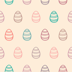 Seamless Easter eggs pattern in pastel tones/ Perfect background for greeting cards and wrapping/ Hand drawn vector illustration 