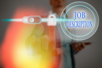 Handwriting text Job Description. Conceptual photo a formal account of an employee responsibilities