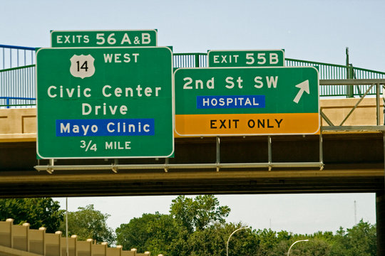 Freeway exit sign for Mayo Clinic. Rochester Minnesota MN USA Photos | Adobe Stock