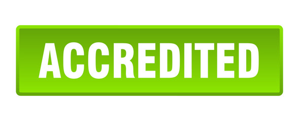 accredited button. accredited square green push button