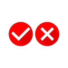 Check marks or tick, cross checkmarks flat icon set in modern red design concept on isolated white background. EPS 10 vector.