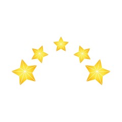 Product ratings, five stars or golden star, quality rating, feedback, premium icon flat logo in yellow on isolated white background. EPS 10 vector