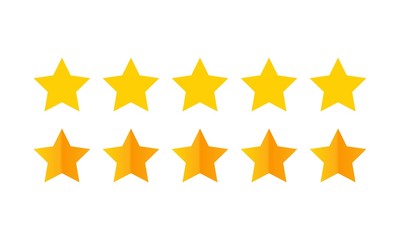 Fototapeta premium Product ratings, five stars or golden star, quality rating, feedback, premium icon set flat logo in yellow on isolated white background. EPS 10 vector