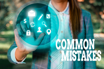 Word writing text Common Mistakes. Business photo showcasing actions that are often used...