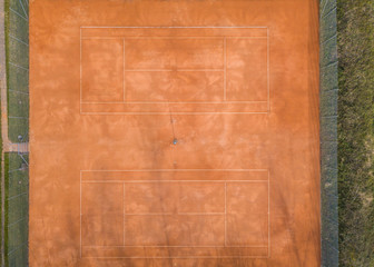 Aerial view of empty tennis court in Switzerland.