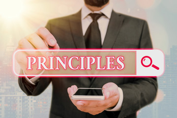 Handwriting text Principles. Conceptual photo fundamental truth that serves as the base for a...
