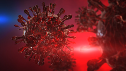 Coronavirus concept 3D render of the severe acute respiratory syndrome coronavirus 2 (SARS-CoV-2). 3D render for illustration.