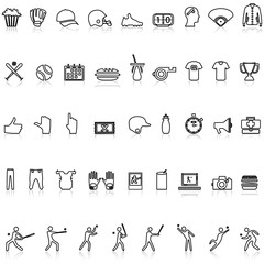 set of baseball icons. outline thin line icons 