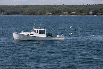 Fototapeta na wymiar Lobster Boat fishing in coatal Maine