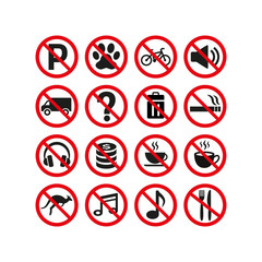 Prohibition signs set safety on white background.