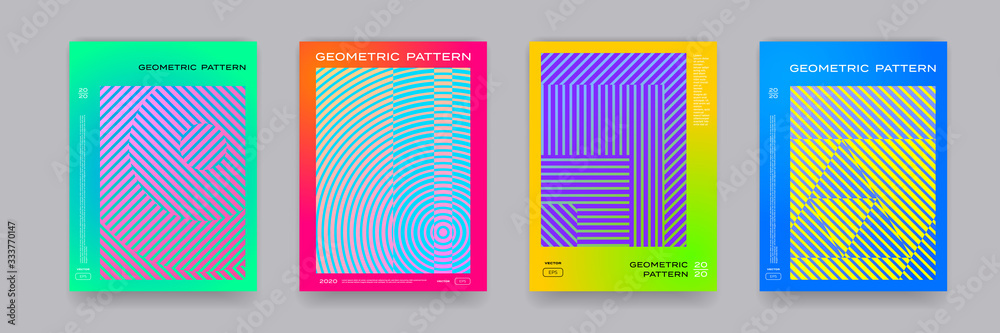 Poster Color gradient background, geometric halftone pattern, vector abstract trendy line graphic design. Simple minimal halftone color gradient, modern pattern backgrounds and posters