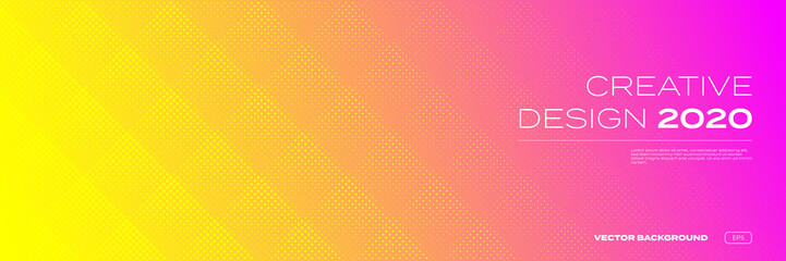 Color gradient background, halftone pattern, vector abstract trendy geometric graphic design. Simple minimal square and dots halftone yellow and pink red color gradient pattern background