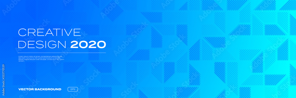 Poster Color gradient and halftone background, abstract geometric pattern, vector trendy graphic design. Simple minimal halftone mosaic pattern, blue color gradient background