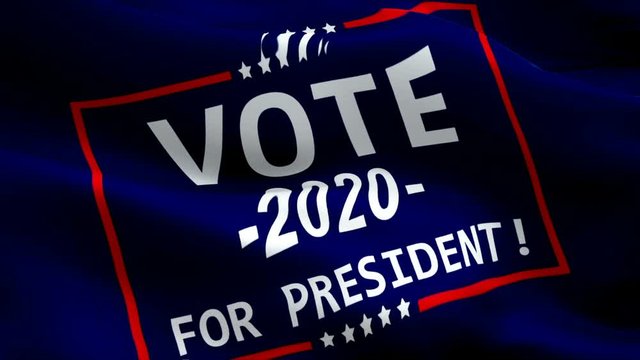 Vote election flag for midterm United States president USA and White House flag video waving wind. Realistic White House president elections Flag background.White House - Washington, 4 July 2019