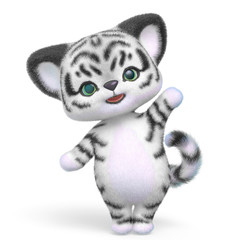 Fototapeta na wymiar cute tiger cartoon saying hi in white background