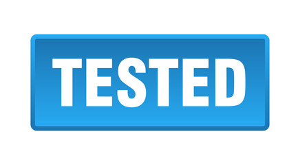 tested button. tested square blue push button