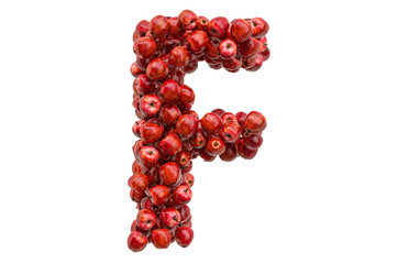 Letter F from red apples, 3D rendering