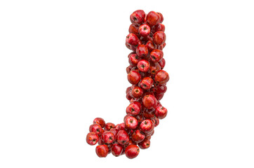 Letter J from red apples, 3D rendering