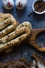 Puff filo pastry rolls with feta curd and spinach