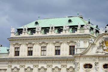 Fototapeta na wymiar Belvedere Palace complex in Vienna. Upper Belvedere. Executive residence. Austria. Located in Landstrasse, the third district of the city. Museum Landmark of Vienna. Belvedere in the summer.