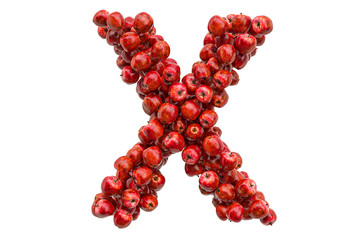 Letter X from red apples, 3D rendering