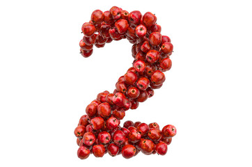 Number 2 from red apples, 3D rendering