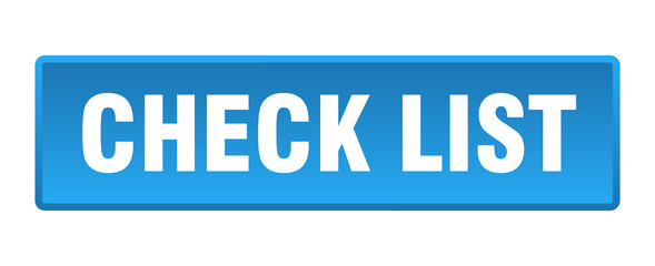 check list button. check list square blue push button