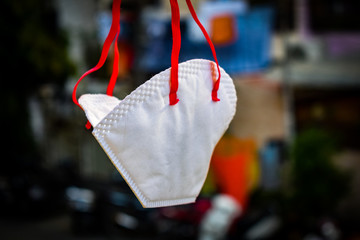 Respiratory mask on desk in office, Protective medical mask with 2019-nCoV, Coronavirus protection...