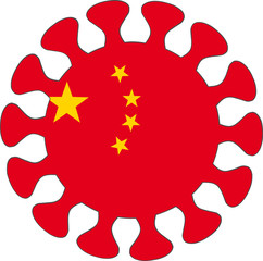 Fototapeta premium Illustration of a virus with Chinese flag in the middle