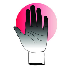 Hand drawn palm in simple line art style. Vector illustration for tattoo design or fashion print.