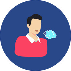 Man coughing , blowing breathe out