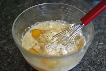 Ingredients in Mixing Bowl for Cake