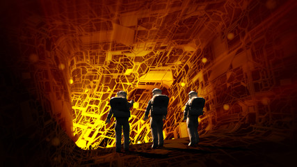 Astronauts exploring a spaceship interior © 3000ad