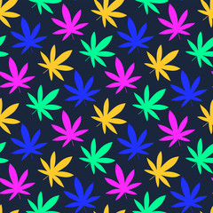 Cannabis leaf bright, Marijuana leaf seamless pattern.
