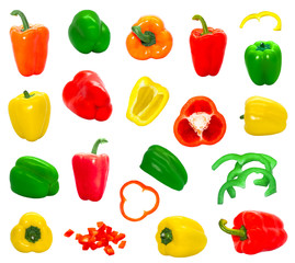 Isolated set of Bell pepper on white background bright