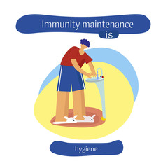 maintaining immunity. Influenza virus, coronavirus, precautions, sanitary habits. Disinfection of premises. Vectronic isolated illustration.
