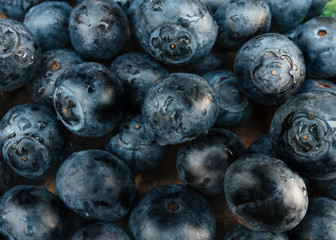 Closeup of a Pile of Fresh Blueberries in Market 