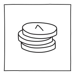 Doodle coin icon or logo, hand drawn with thin black line.