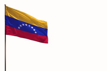 Fluttering Venezuela isolated flag on white background, mockup with the space for your content.