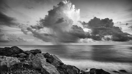 sunset over the sea BW